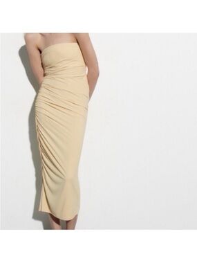 Zara Strapless Ruched Midi Dress - Butter Yellow